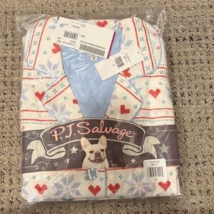 P.J. Salvage White Pajama Set with Red Hearts & Light Blue Snowflakes